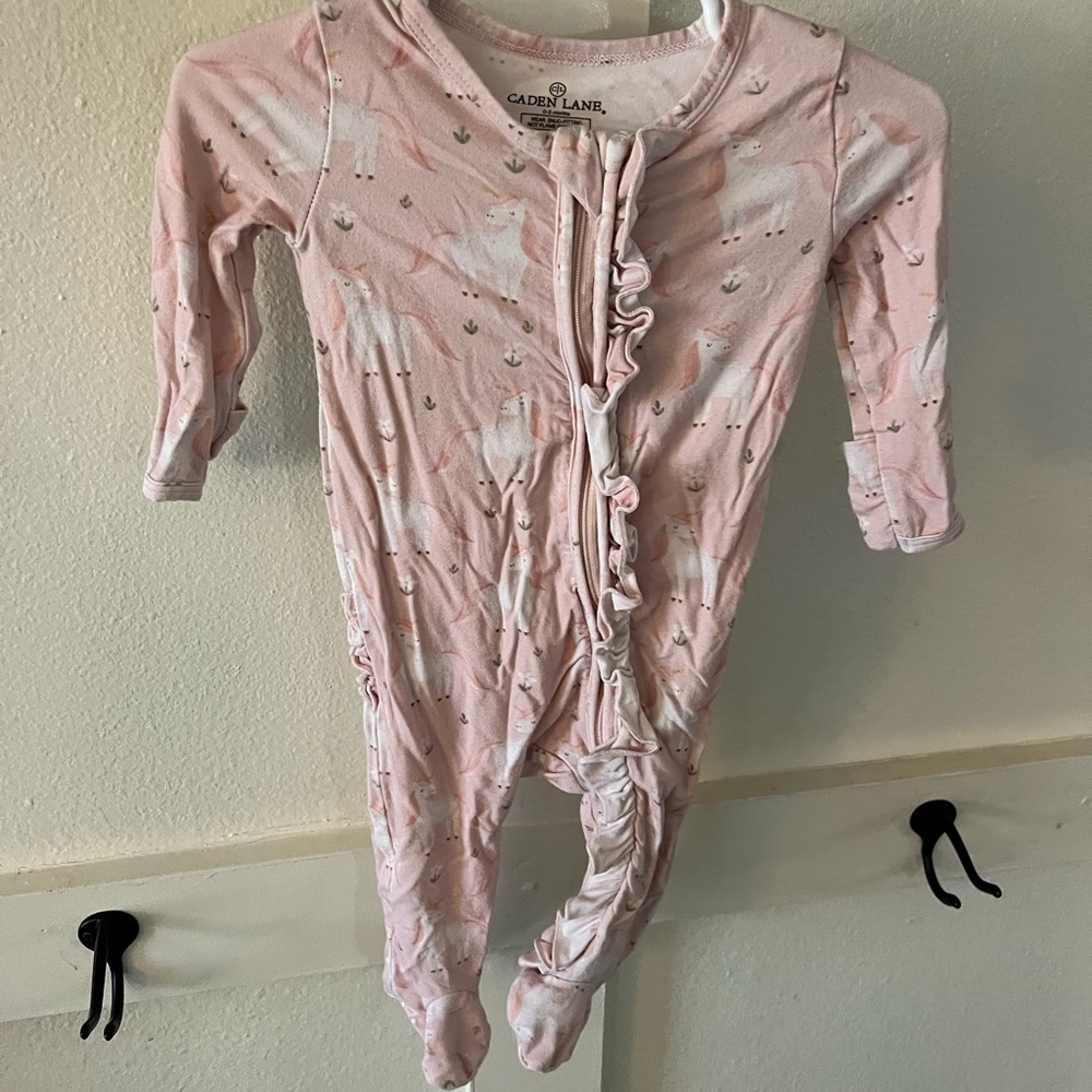 Caden Lane Pink and White Unicorn Footie